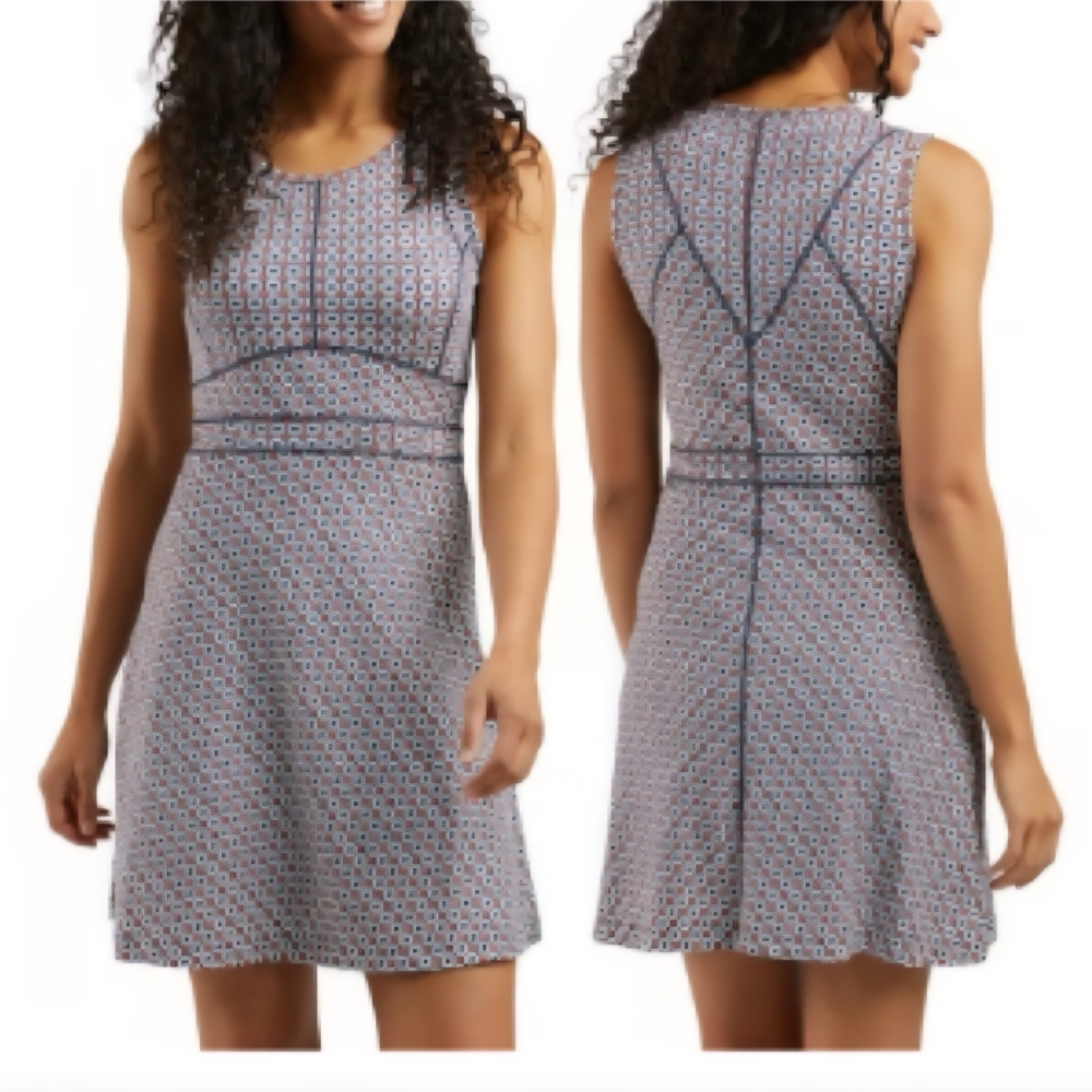 Title Nine Sleeveless Geo-Print Mini Dress in Blue and White